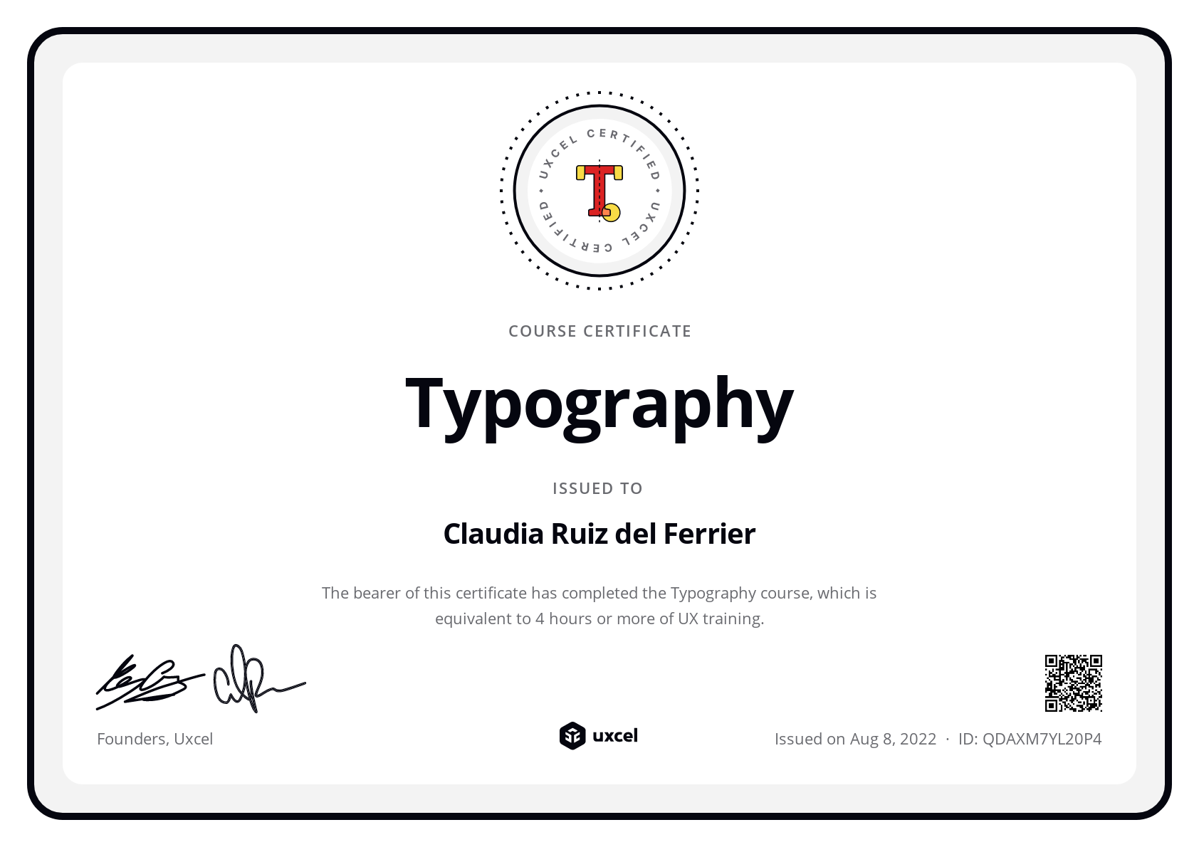 Claudia Ruiz del Ferrier's certificate